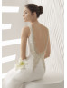 Boat Neck Ivory Satin Butterfly Back Wedding Dress